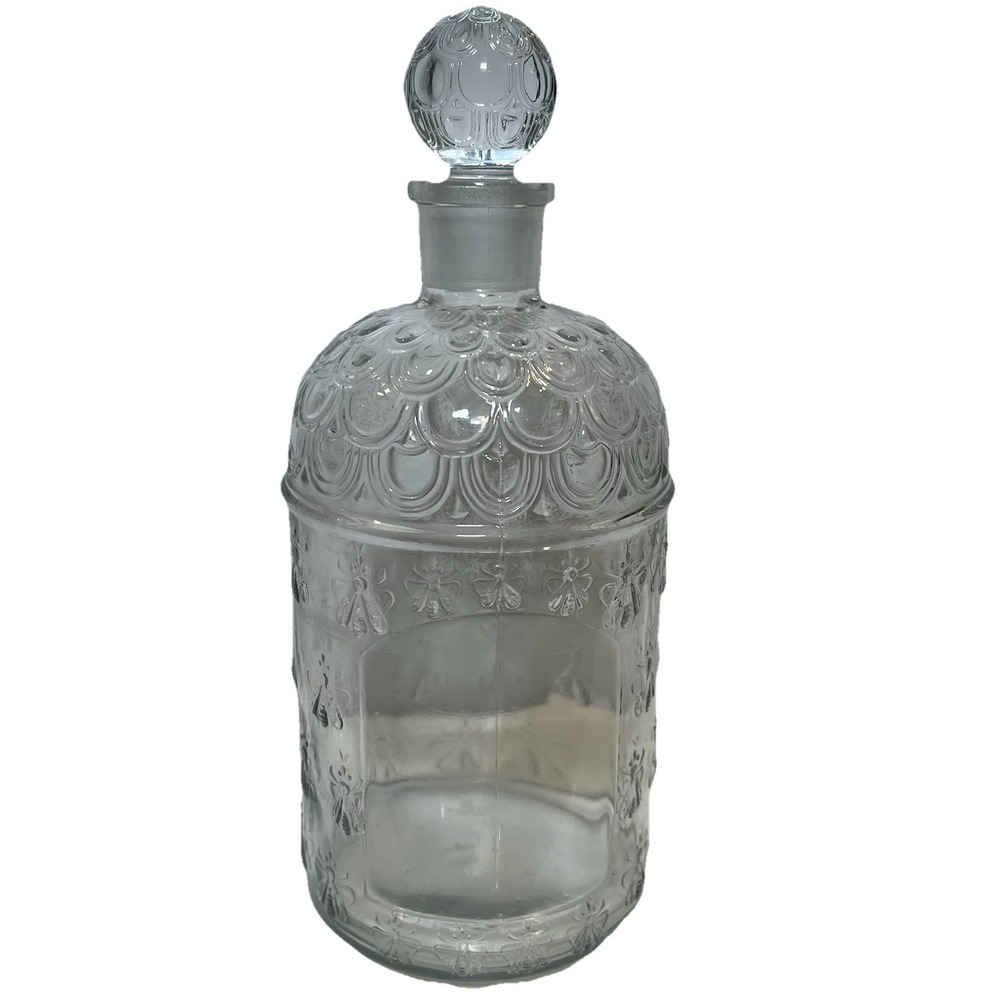 Vtg 60s Guerlain Imperial Bee Perfume Bottle Glass Empty Emboss Decanter France
